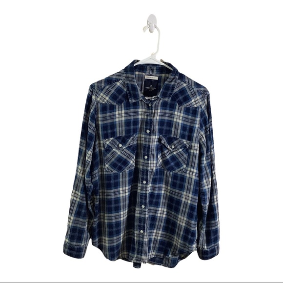 American Eagle Outfitters Tops - American Eagle Blue Plaid Boyfriend Fit Button Up Shirts